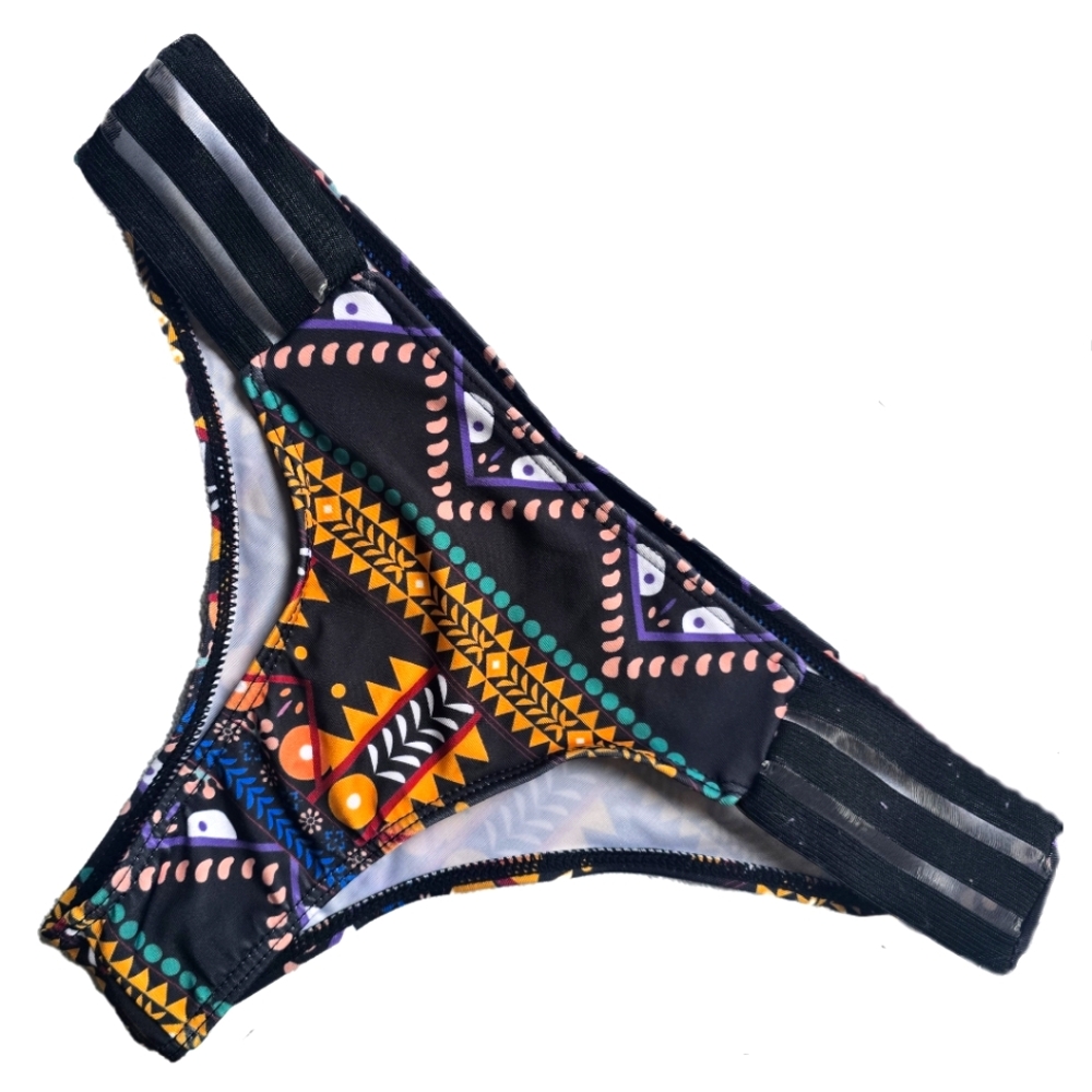 🟣 NWOT Lowrise Boho Print Mesh Side Cheeky Bikini Bottoms Small